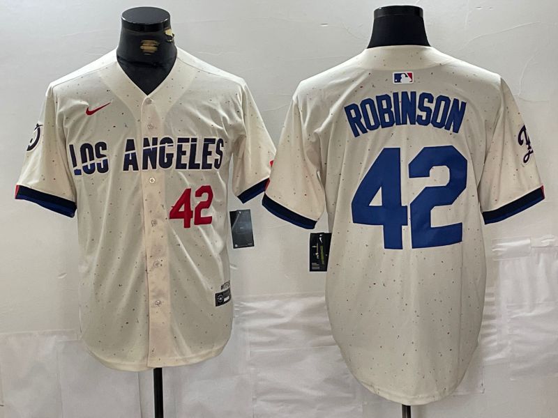 Men Los Angeles Dodgers #42 Robinson Cream Fashion Nike Game MLB Jersey style 3->los angeles dodgers->MLB Jersey